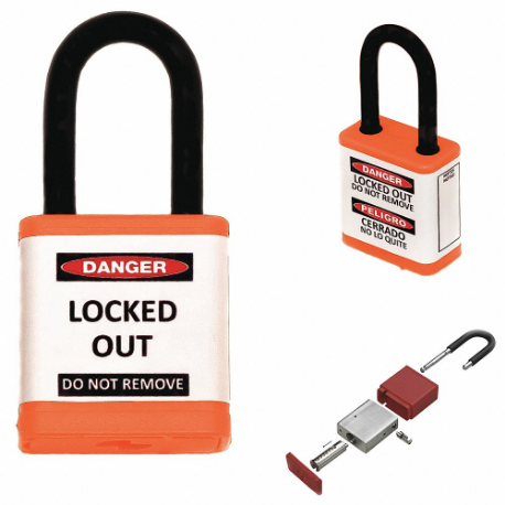 上鎖掛鎖，相同鑰匙，鋁製，標準主體尺寸，硬化鋼，標準，橙色
